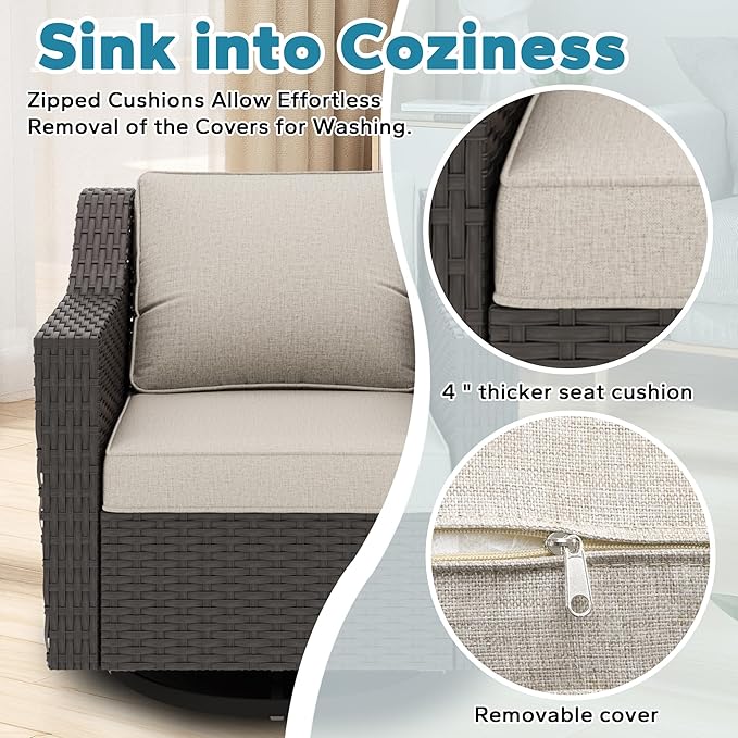 7 Pieces Patio Conversation Furniture Set - 2 Sofas, 2 Ottomans, 2 Swivel Chairs, 1 Side Table - Photo 3