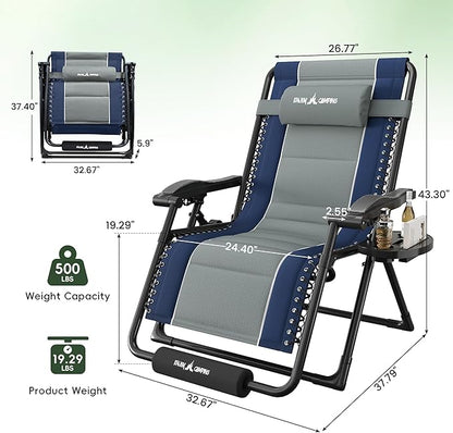 Amopatio Zero Gravity Reclining Patio Chair XXL Foldable Lounge Chair with Removable Cup Holder/Headrest/Footrest 500LBS Capacity Portable for Outdoor Patio Pool Backyard,Blue-Gray