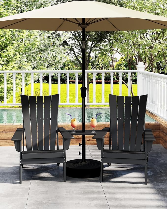GREENVINES Folding-Adirondack-Chairs-Set-of-2 | HDPE Plastic | Arch Series | Fire Pit Chair | All Weather | for Outdoor Patio Deck Backyard Poolside | Black