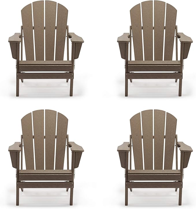 WO WESTIN OUTDOOR HDPE Laguna Outdoor Folding Poly Adirondack Chair (Set of 4), Weathered Wood
