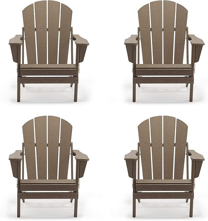 WO WESTIN OUTDOOR HDPE Laguna Outdoor Folding Poly Adirondack Chair (Set of 4), Weathered Wood