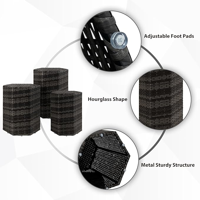 Sundale Outdoor Wicker Side Table Set of 3, Nesting Rattan Coffee End Tables for Small Spaces, Weatherproof Patio Furniture, Lightweight Indoor/Outdoor Use, Dark Grey