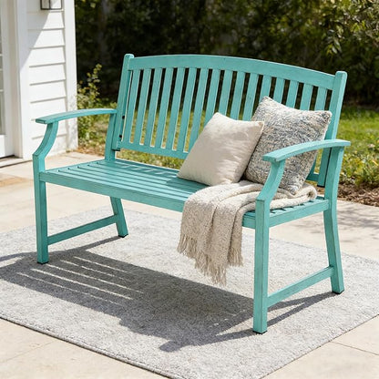 Grand patio 52" Farmhouse Outdoor Bench, Garden Benches with Anti-Rust Aluminum Powder Coated Frame, Faux Wood Grain Finish Frame Patio Bench for Front Porch, Turquoise Blue