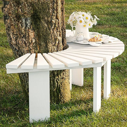 Outdoor Curved Wooden Bench - Solid Wood Slatted Seat Fan-Shaped Garden Tree Bench, Backless Patio Half Round Lounge Seating for Park and Courtyard