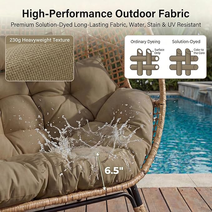 NICESOUL Indoor Outdoor Double Egg Chair with Footstools & 6.5" Thick Cushions - Photo 6