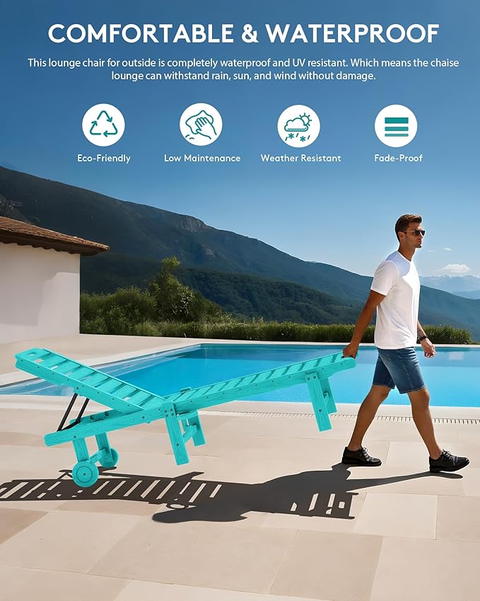 SERWALL Outdoor Chaise Lounge Set of 4, 78" Patio Lounge Chair with 5 Positions Adjustable Backrest - Photo 5