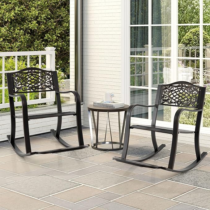 Giantex Patio Rocking Chair, Outdoor Cast Aluminum Rocker w/Footrest, Backrest & Curved Armrests, Heavy-Duty Metal Classic Rocking Leisure Seat for Backyard, Poolside, Balcony (Antique Brown,2)
