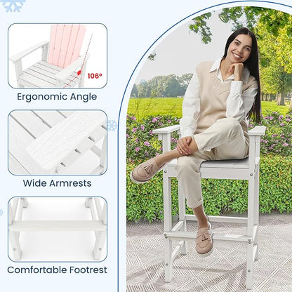 ORALNER Tall Adirondack Chairs, Outdoor High Back Balcony Chair, Weather Resistant HDPE Resin Plastic Bar Height Stools, 360 LBS Lifeguard Chair for Pool Patio Deck Backyard (1, White)