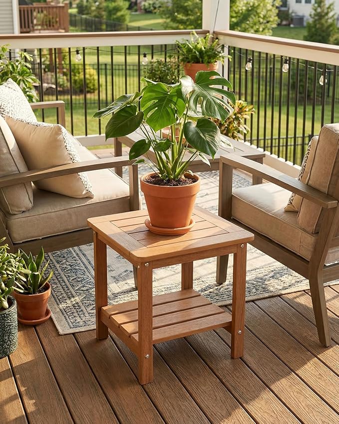 Kibaso-Adirondack Outdoor Side Table, 2-Tier HDPE Outdoor End Table, Weather Resistant Easy Maintenance - Photo 2