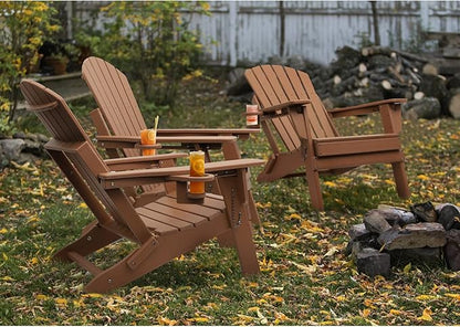 FUNBERRY Adjustable Folding Adirondack Chairs Set of 2, HDPE All Weather Fire Pit Chairs with Cup Holder