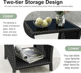kinbor Small Outdoor Table - Set of 2 Tempered Glass Top Small Outdoor Wicker Side Table with Storage Shelf for Patio - Photo 3