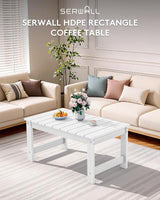 SERWALL Outdoor Coffee Table with 1.69" Umbrella Hole, HDPE Patio Coffee Table for Outside, Rectangle, White - Photo 6