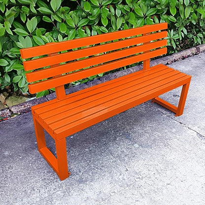 Outdoor Patio Benches, Garden Metal Bench with Backrest, for Front Porch, Yard, Patio, Entryway, Park, 500kg/1100lbs Load Bearing(Orange,100cm/39in)