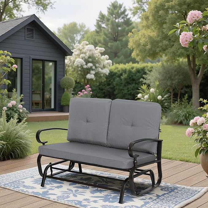 SUNCROWN Outdoor Swing Glider Chair, Patio 2 Seats Loveseat Rocking Chair with Cushions - Photo 3