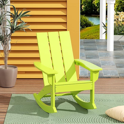 Costaelm Outdoor Adirondack Chair, All Weather Resistant Lawn Chairs Balcony Chair and Fire Pit Chairs, Patio Chair Outdoor Porch Rocking Chair High Back HDPE Poly Lumber, Lime