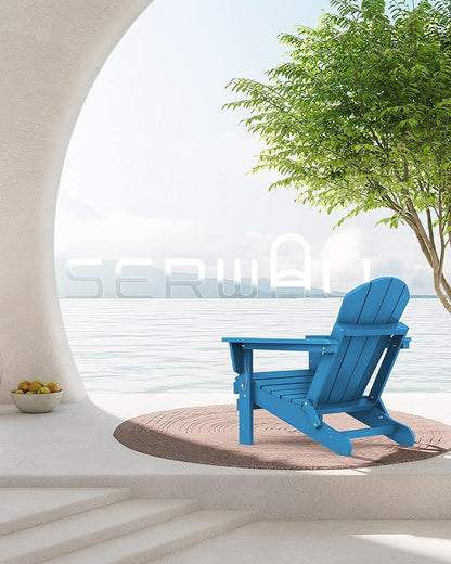 SERWALL Foldable Adirondack Chair Set of 2 for Patio Garden Outdoors Fire Pit Chairs-Navy Blue