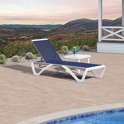 PURPLE LEAF Patio Chaise Lounge Chair Set Outside Aluminum Plastic Stackable Tanning Chairs with Side Table for Pool Sunbathing Beach Deck Outdoor Lounger, Navy Blue