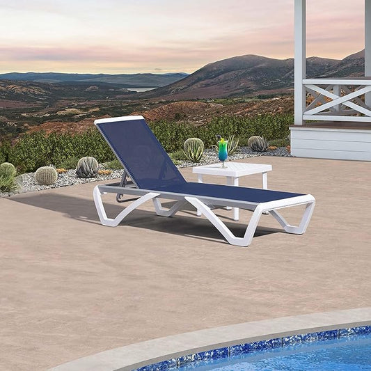 PURPLE LEAF Patio Chaise Lounge Chair Set Outside Aluminum Plastic Stackable Tanning Chairs with Side Table for Pool Sunbathing Beach Deck Outdoor Lounger, Navy Blue