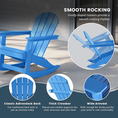 WO WESTIN OUTDOOR HDPE Laguna Outdoor Rocking Poly Adirondack Chair (Set of 2), Pacific Blue