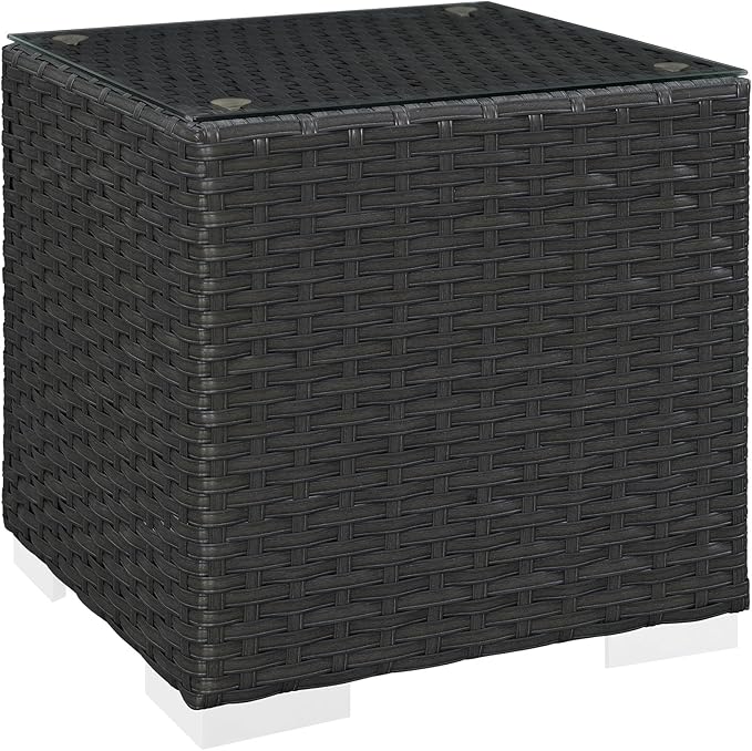 Modway Sojourn Wicker Rattan Outdoor Patio Side End Table in Chocolate