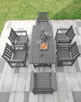 7 Pieces HDPE Outdoor Dining Set, Patio Dining Set with Umbrella Hole, All Weather Outdoor Dining Table Sets for 6 - Photo 4