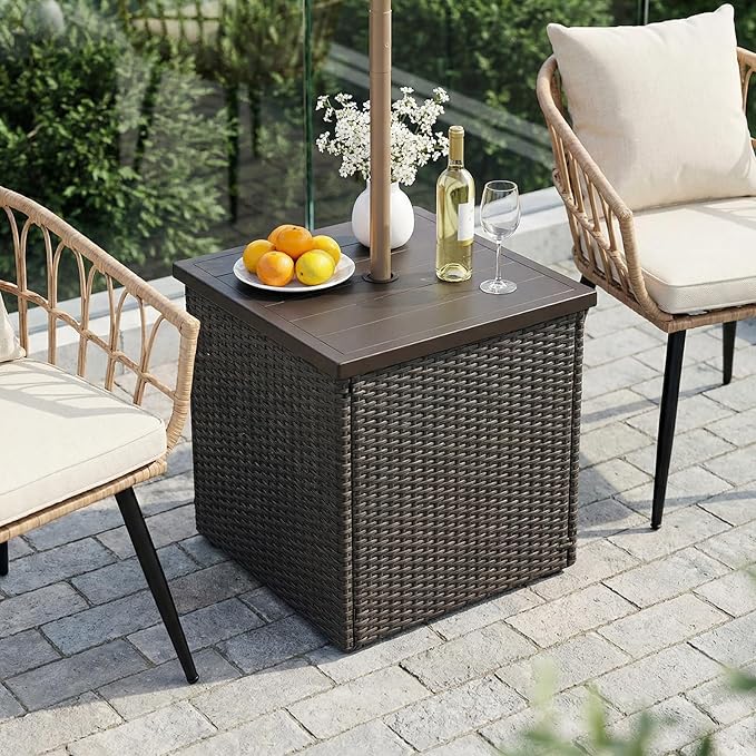 Outdoor Patio Table with Umbrella Hole, Umbrella Side Table Base Stand - Photo 6