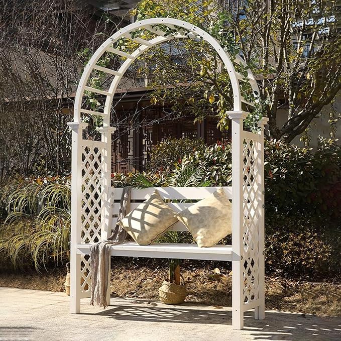 Heavy Duty Garden Arch, Metal Garden Arbor with Bench, Two People Seat Rose Arch for Lawn Backyard Patio Outdoor Climbing Plant(White)