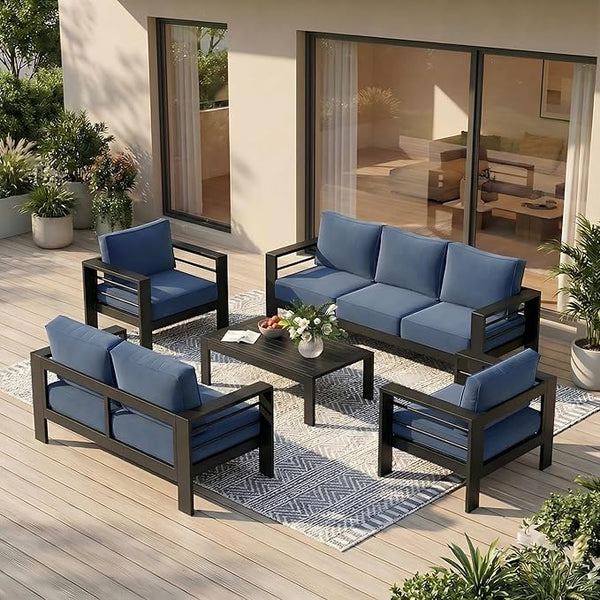 Solaste Aluminum Outdoor Patio Furniture Set, 7 Seats Patio Sectional Sofa with 5" Thick Cushion - Photo 1