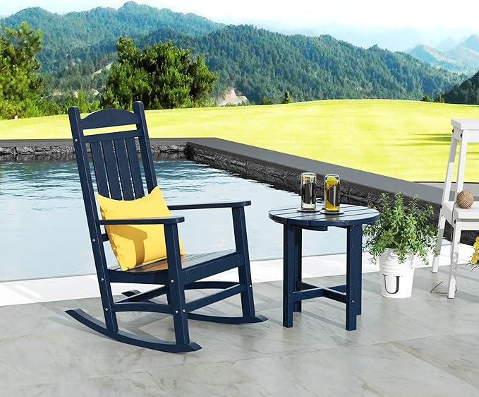 WestinTrends Malibu 3-Piece Set Outdoor/Patio Rocking Chairs with a Side Table (2 Seater), Navy Blue