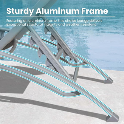 Domi Lounge Chair Set of 2, Aluminum Lounge Chairs for Outside with 5 Adjustable Positions, Chaise Lounge Outdoor for Pool, Garden, Beach, Camping, Backyard(Dark Gray)