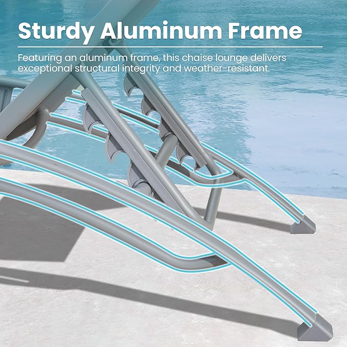 Domi Lounge Chair Set of 3, Aluminum Lounge Chairs for Outside with 5 Adjustable Positions, Chaise Lounge Outdoor for Pool, Garden, Beach, 2 Pool Chairs and 1 Side Table(Dark Gray)