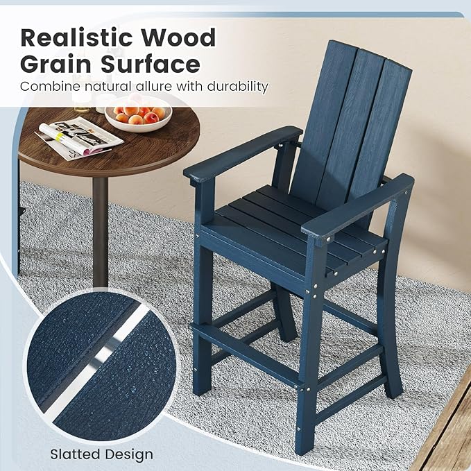 Giantex 52” Tall Adirondack Chair Set of 4, HDPE Outdoor Bar Stool with Ergonomic Backrest, Armrests, Footrest, Fire Pit Chair, All Weather Patio Bistro Chair for Yard, Garden, Lawn Chair (Navy)