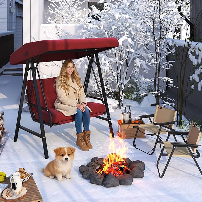 AECOJOY 2-Seat Outdoor Patio Swing Chair with Adjustable Canopy, Porch Swings Chairs for Adult - Photo 8
