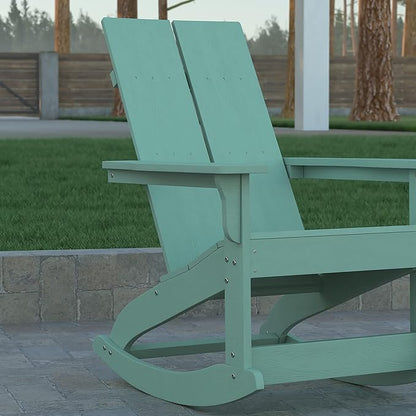 EMMA + OLIVER Harmon Adirondack Rocking Chair - Sea Foam Poly Resin - for Indoor/Outdoor Use - All Weather Materials - Easy Assembly - 350 lb. Weight Capacity