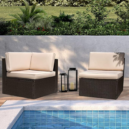 Devoko Patio Furniture Sofa Sets Outdoor All-Weather Sectional Corner Sofa and Armless Small Couch (Beige, 2 PCS Patio Sofa Set)