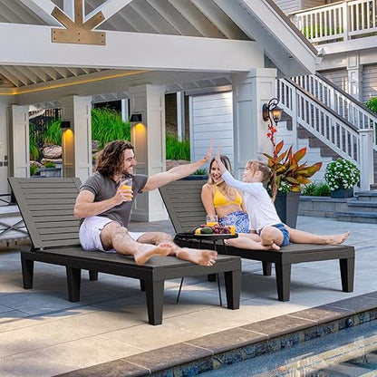 DWVO Outdoor Chaise Lounge, Pool Lounge Chair Set of 2 w/ 5-Level Backrest, Waterproof & Easy Assembly Patio Lounge Chair for Garden, Pool, and Beach (Black)