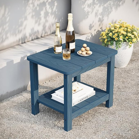 Stoog All-Weather Patio Rocking Chairs Set of 2 with Table, 3 Piece Patio Furniture Set, Never Fade or Rot, for Backyard, Lawn, Garden and Pool, Blue