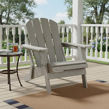 Oversize Embossed Wooden Outdoor Folding Adirondack Chair with Pre-Assembled BackRest & SeatBoard, Wood Patio Chair for Garden Backyard Porch Pool Deck Firepit