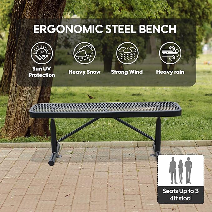 6 Feet Outdoor Benches, Black Heavy Duty Metal Park Bench for Outside, Weatherproof Dock Bench, 72" L Commercial Benches Backless Bench for Shopping Mall, Store, Lawn, Park, Patio, Deck, Garden