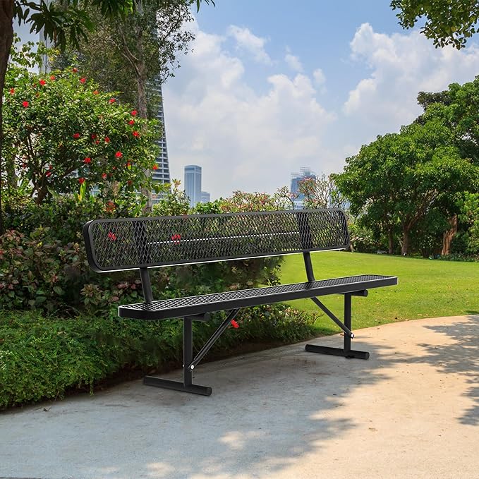 96" Metal Park Benches for Outside - Black Outdoor Benches Heavy Duty Garden Weatherproof Bench with Backrest, Buddy Bench for Schools,Commercial Benches for Shopping Mall, Store, Yard, Patio