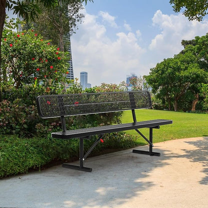 96" Metal Park Benches for Outside - Black Outdoor Benches Heavy Duty Garden Weatherproof Bench with Backrest, Buddy Bench for Schools,Commercial Benches for Shopping Mall, Store, Yard, Patio