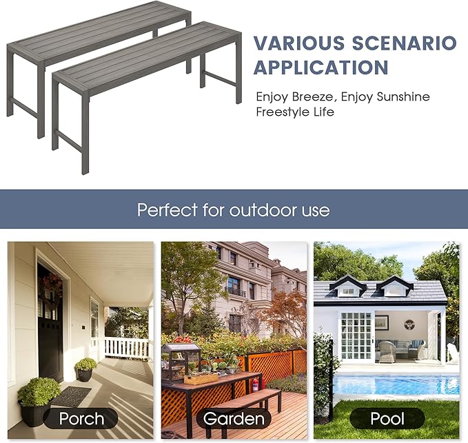 VICLLAX Outdoor Bench 51" Long Garden Bench Backless Porch Patio Bench Metal Park Bench, Grey
