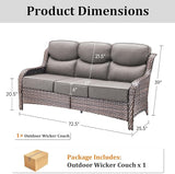 71'' Patio Couch Outdoor Wicker Sofa, Heavy Duty All-Weather Rattan 3-Seater Sofa with Deep Seating and Removable Cover - Photo 8