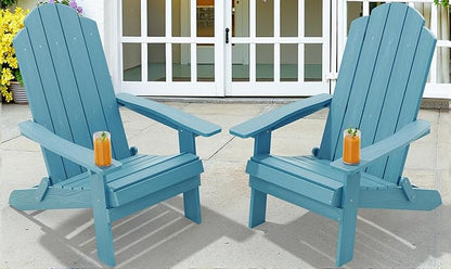 MXIMU Folding Adirondack Chair for Outdoor: Easy Assembly and Comfortable HIPS All-Weather Adirondack Chairs Set of 2 - Wooden Textured Patio Chair for Lawn Garden Deck Backyard Fire Pit