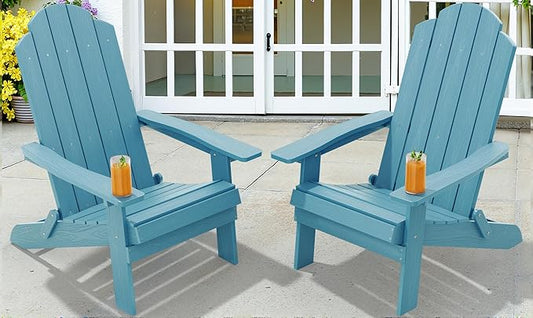 MXIMU Folding Adirondack Chair for Outdoor: Easy Assembly and Comfortable HIPS All-Weather Adirondack Chairs Set of 2 - Wooden Textured Patio Chair for Lawn Garden Deck Backyard Fire Pit