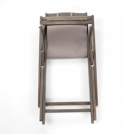 Grey Wooden Beach Sling Chair Set of 2 Outdoor Lounge Chairs for Pool Patio Backyard and Beach with Pillow Comfortable Folding Portable Recliner