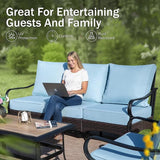 PHI VILLA Wicker & Metal Outdoor Patio Couch, 3-Seat Patio Sofa with Deep Seating for Front Porch, Deck, Balcony - Photo 3