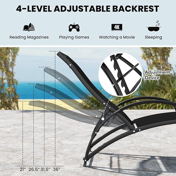 Giantex 2-in-1 Outdoor Rocking Chairs of 2, Convertible Lounge Chair with 4-Position Adjustable Backrest - Photo 7