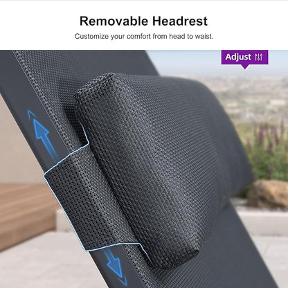 PURPLE LEAF Patio Lounge Chair Set Outdoor Chaise Lounger Aluminum Frame with 2 Side Table and Wheels for Pool Outside Sunbathing Tanning Recliner Including Pillows Gray
