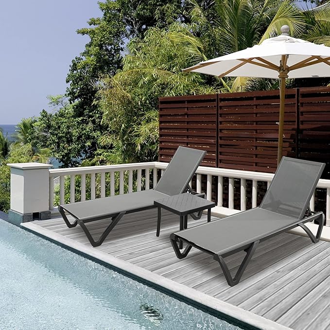 Domi Pool Lounge Chairs, Aluminum Chaise Lounge with Side Table, 5 Position Adjustable Backrest and Wheels - Photo 1